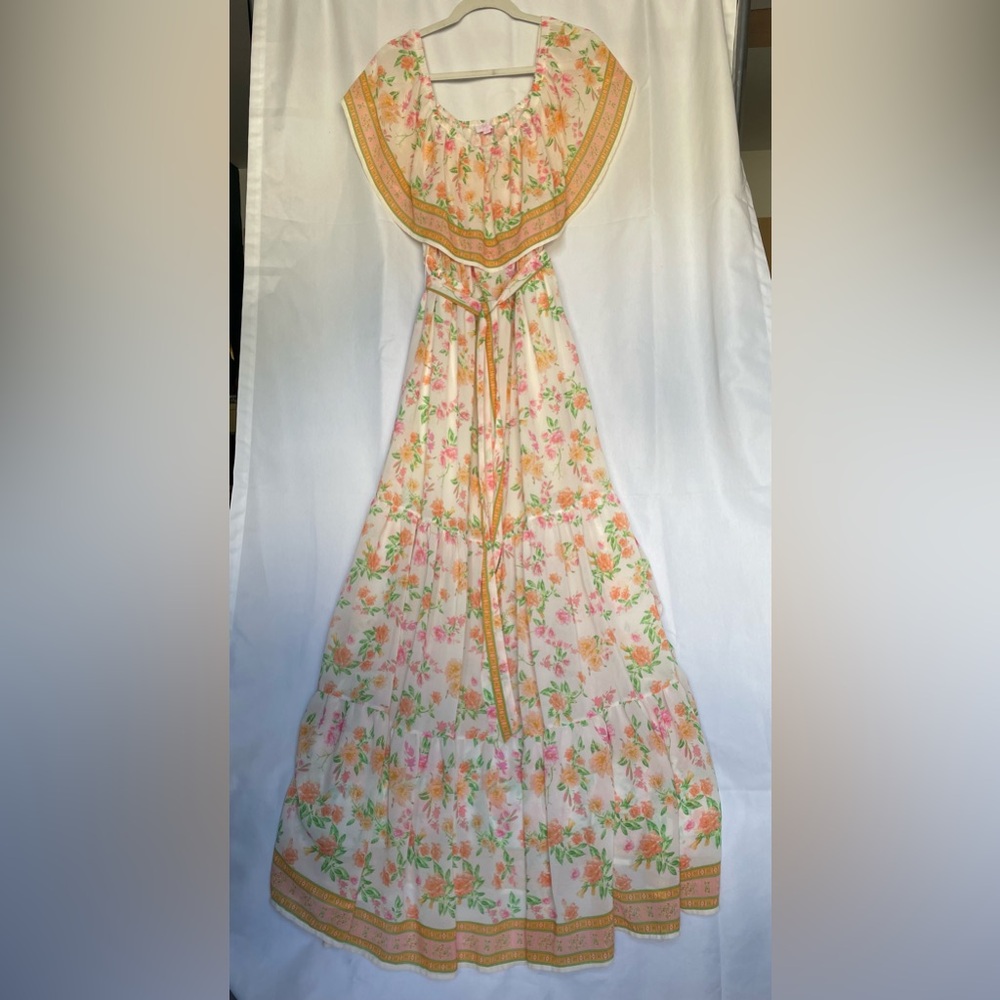 Floral Maxi Dress with Yellow Trim